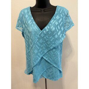N Y Collection Top Blouse Women Medium Stretch Inner Shell Crocheted Outer Panel